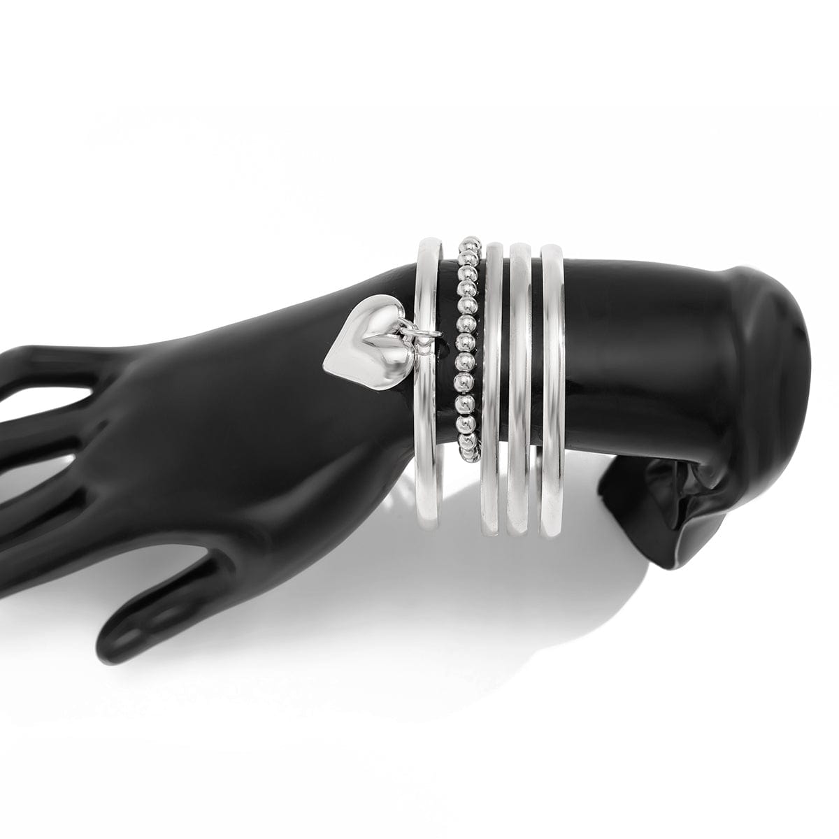 Newly 5pcs Heart Pendant Ball Chain Bangle Bracelet Set - ArtGalleryZen