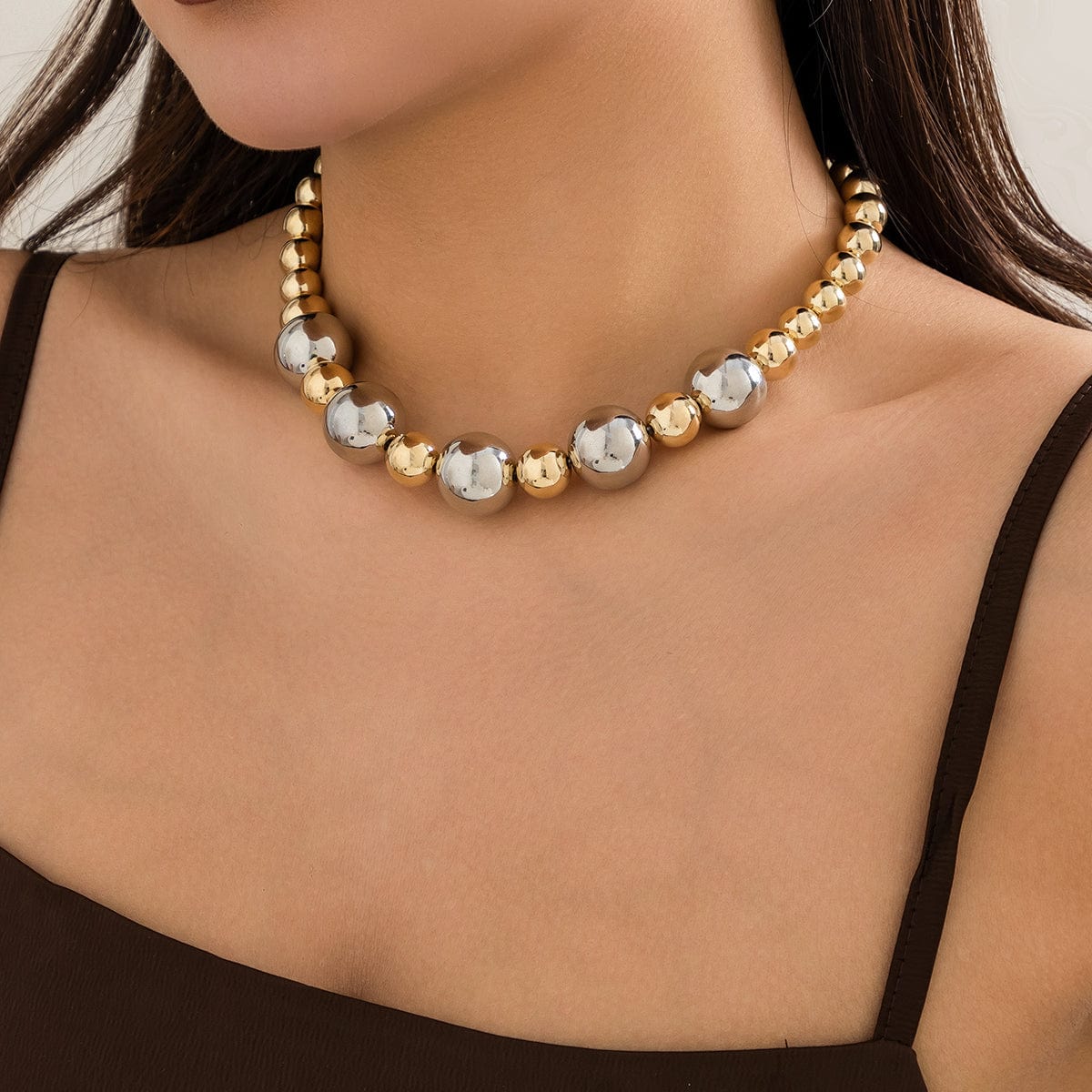 Newly Chunky Two Tone Ball Chain Choker Necklace - ArtGalleryZen