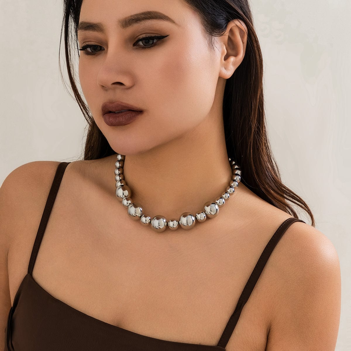 Newly Chunky Two Tone Ball Chain Choker Necklace - ArtGalleryZen