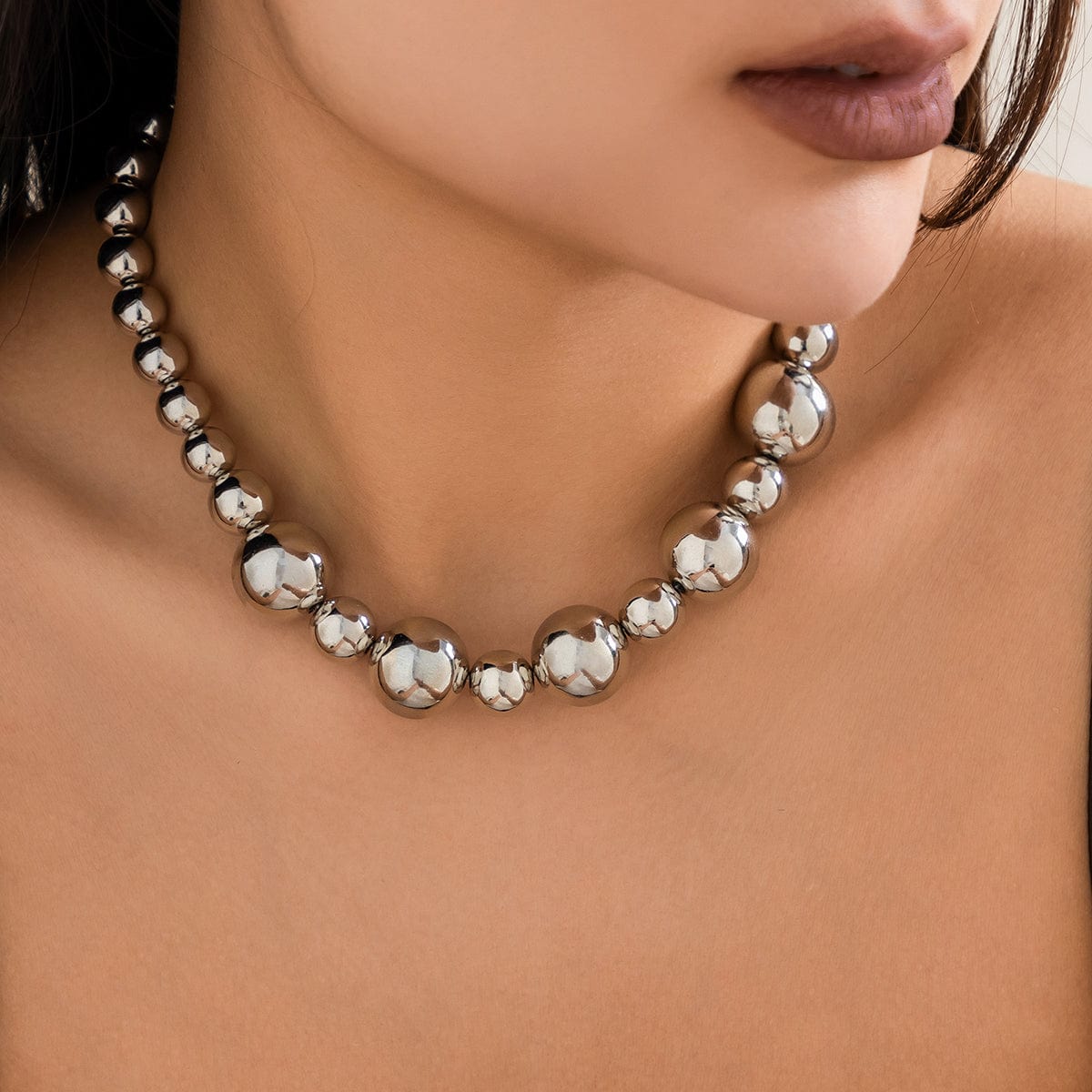 Newly Chunky Two Tone Ball Chain Choker Necklace - ArtGalleryZen