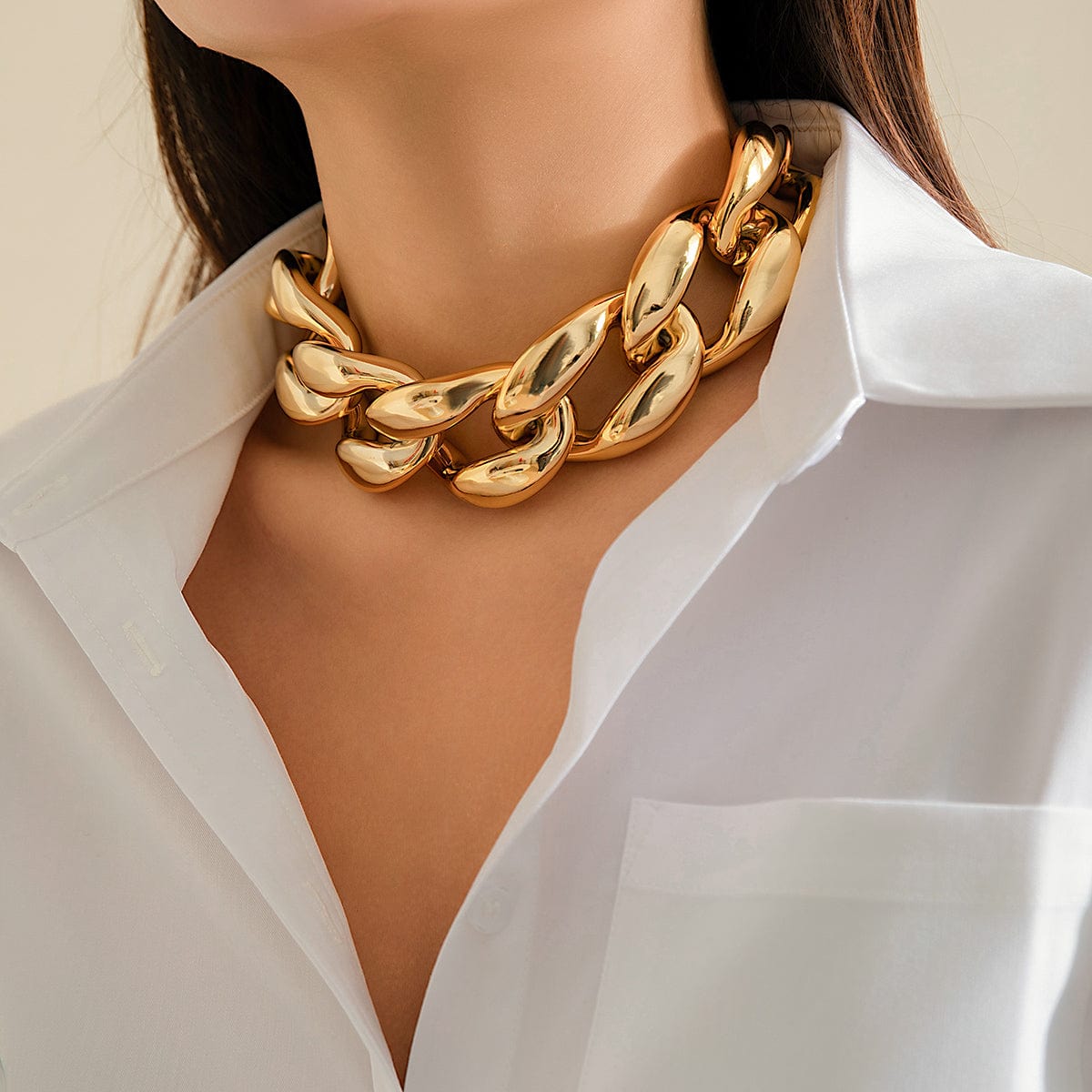 Newly Gold Silver Plated Chunky Curb Chain Choker Necklace - ArtGalleryZen