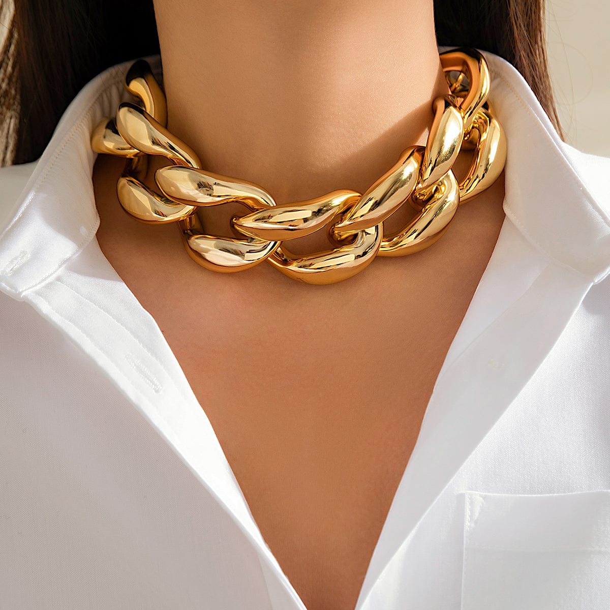 Newly Gold Silver Plated Chunky Curb Chain Choker Necklace - ArtGalleryZen