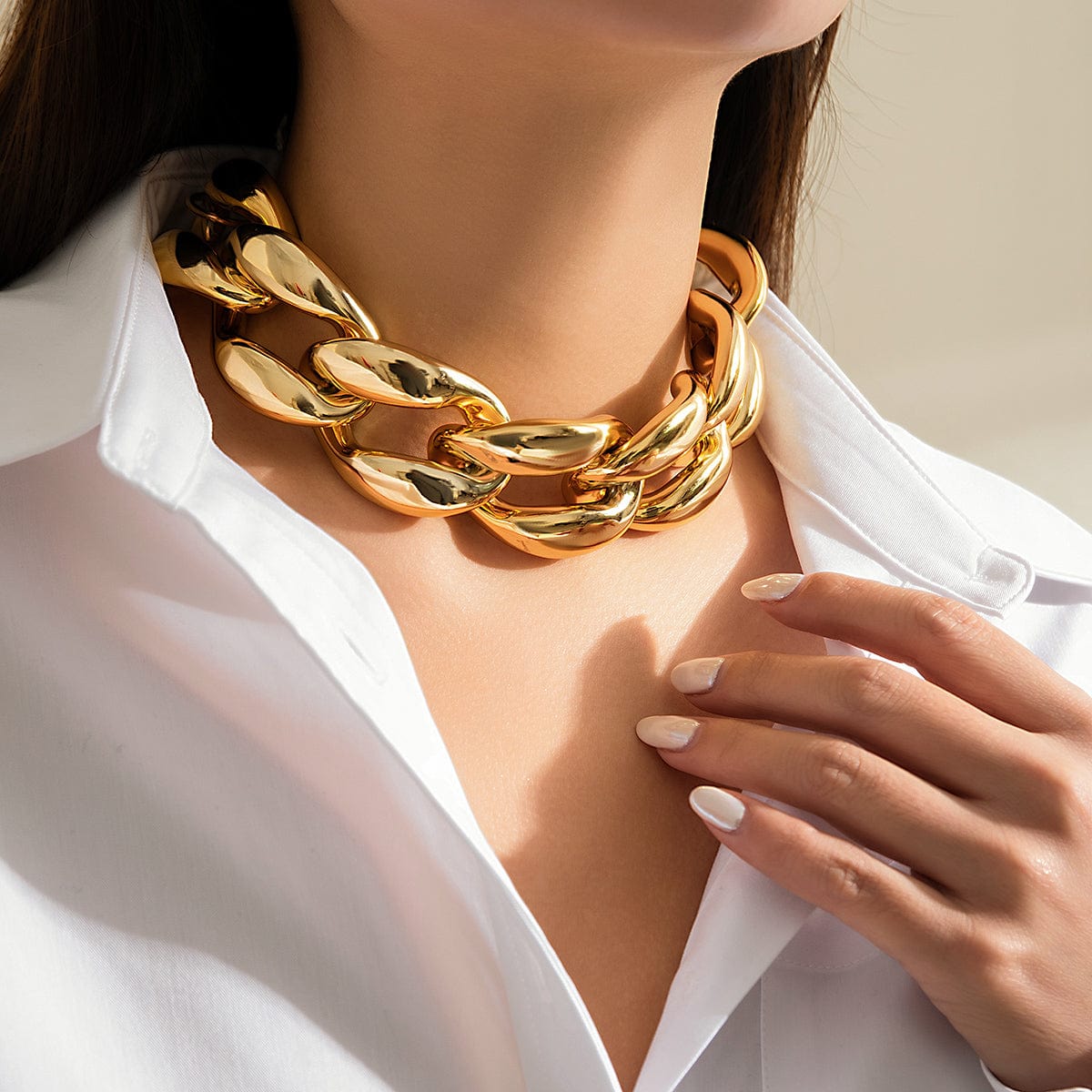 Newly Gold Silver Plated Chunky Curb Chain Choker Necklace - ArtGalleryZen