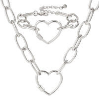 Thumbnail for Newly Hollow Heart Pendant Cable Chain Necklace Bracelet Set - ArtGalleryZen