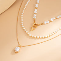 Thumbnail for Newly Layered Gold Tone Heart Pendant Pearl Chain Necklace Set - ArtGalleryZen
