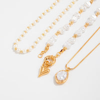 Thumbnail for Newly Layered Gold Tone Heart Pendant Pearl Chain Necklace Set - ArtGalleryZen