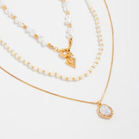 Thumbnail for Newly Layered Gold Tone Heart Pendant Pearl Chain Necklace Set - ArtGalleryZen