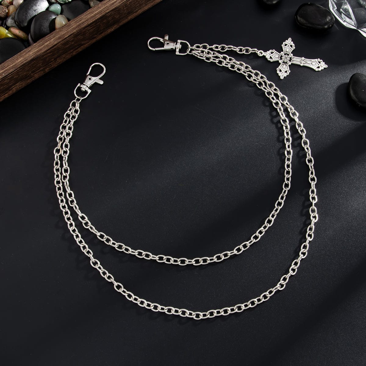 Newly Layered Relief Cross Pendant Trouser Chain - ArtGalleryZen