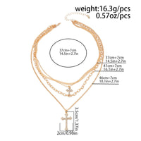 Thumbnail for Newly Layered Rhinestone Inlaid Cross Pendant Herringbone Curb Chain Necklace - ArtGalleryZen