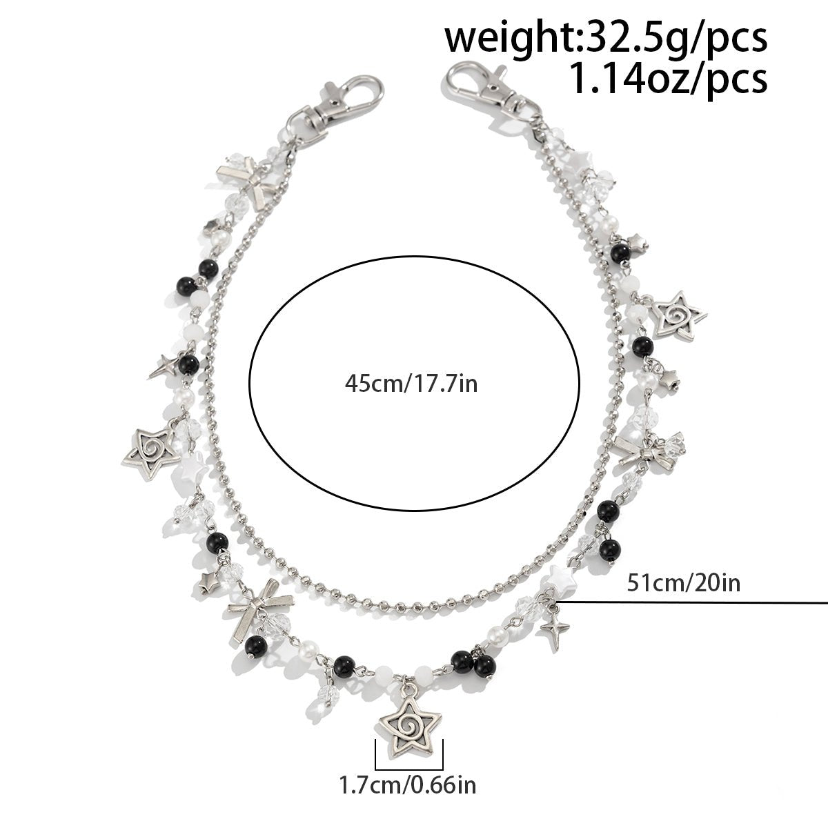 Newly Layered Star Bowknot Charm Glass Bead Trouser Chain - ArtGalleryZen