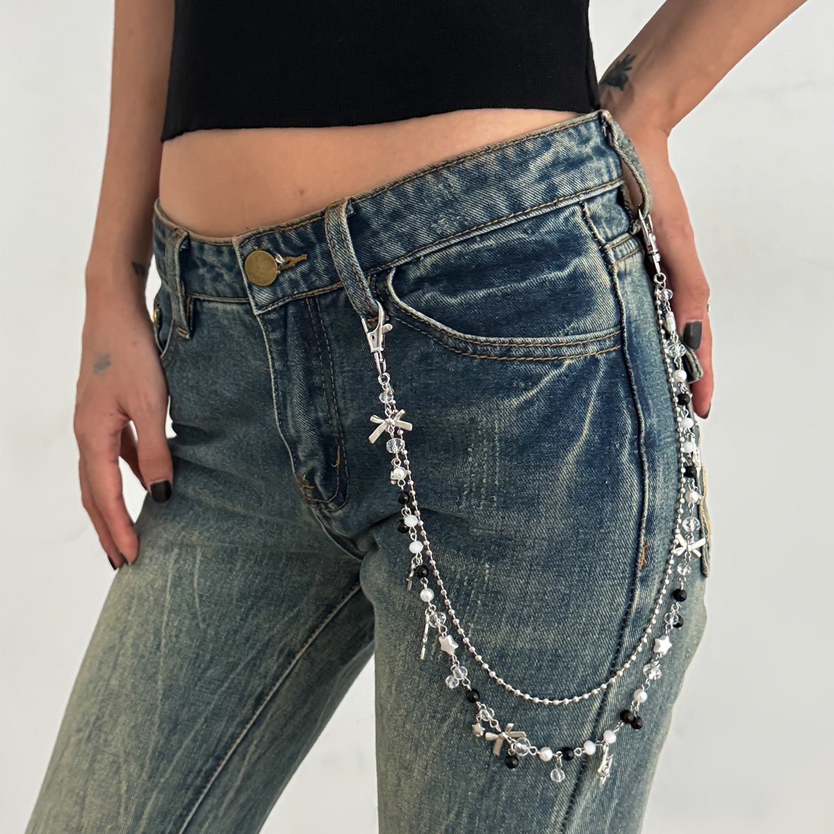 Newly Layered Star Bowknot Charm Glass Bead Trouser Chain - ArtGalleryZen