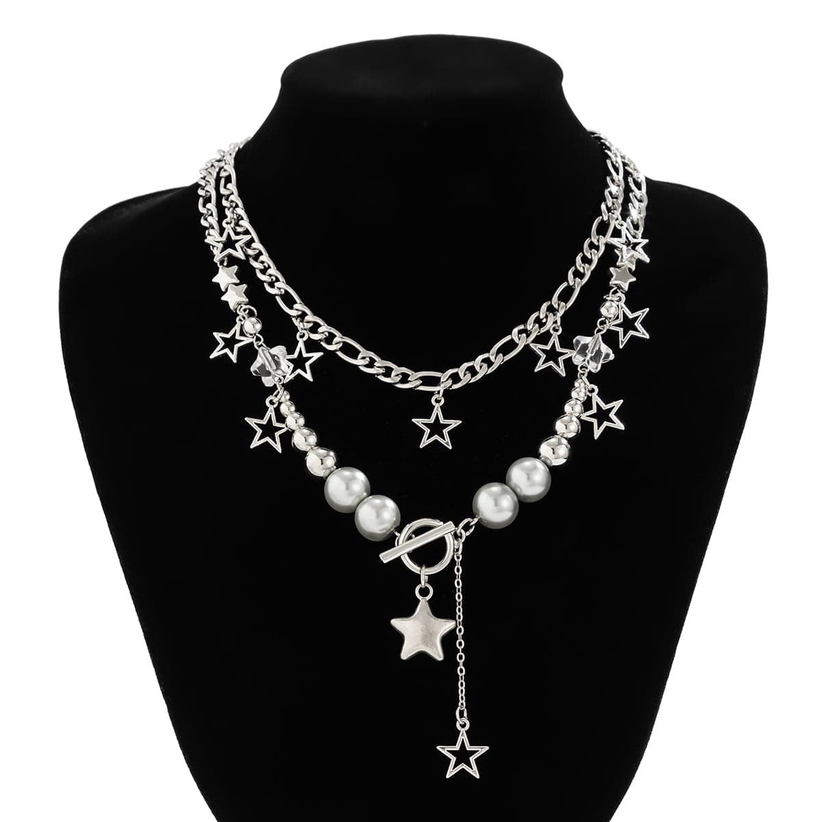 Newly Layered Toggle Clasp Star Tassel Ball Chain Necklace Set - ArtGalleryZen