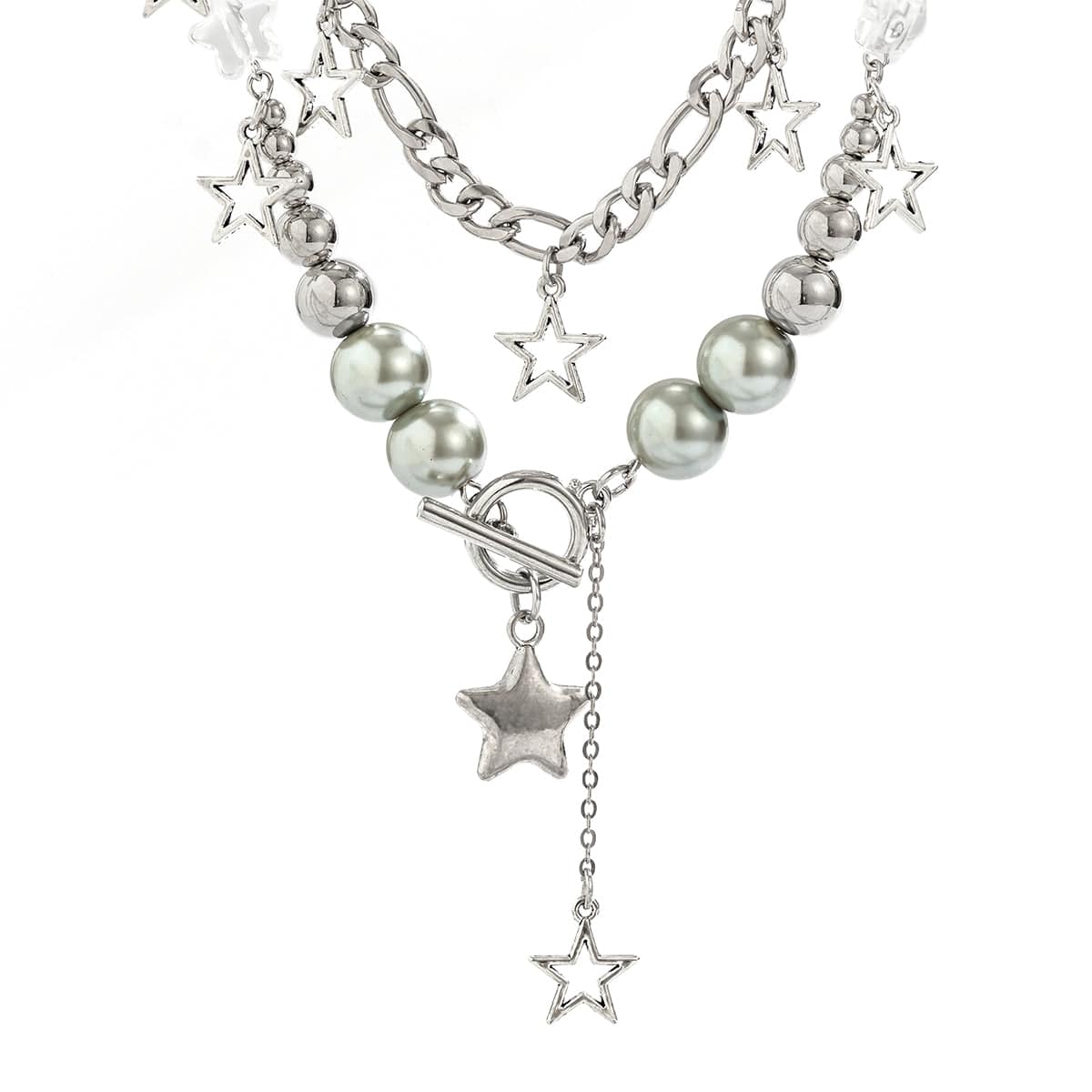 Newly Layered Toggle Clasp Star Tassel Ball Chain Necklace Set - ArtGalleryZen