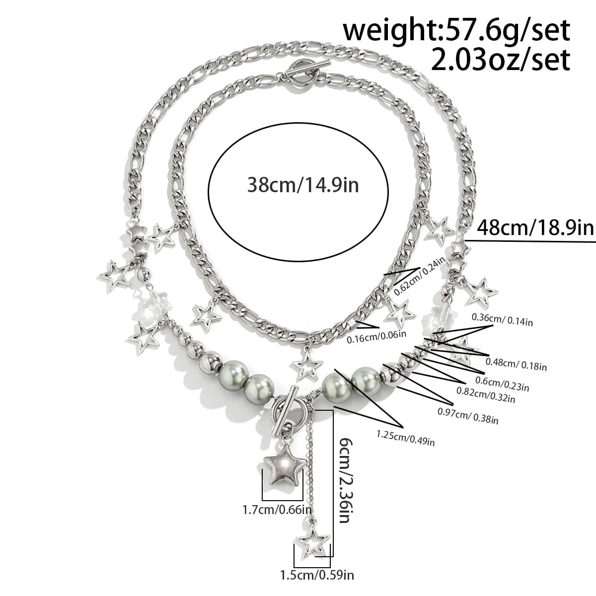 Newly Layered Toggle Clasp Star Tassel Ball Chain Necklace Set - ArtGalleryZen