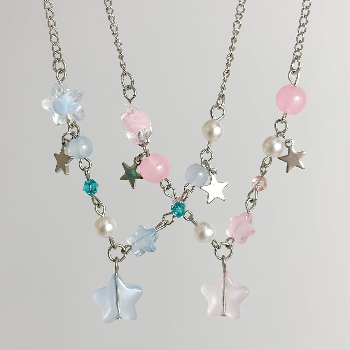 Newly Two Tone Layered Star Pendant Pearl Necklace - ArtGalleryZen