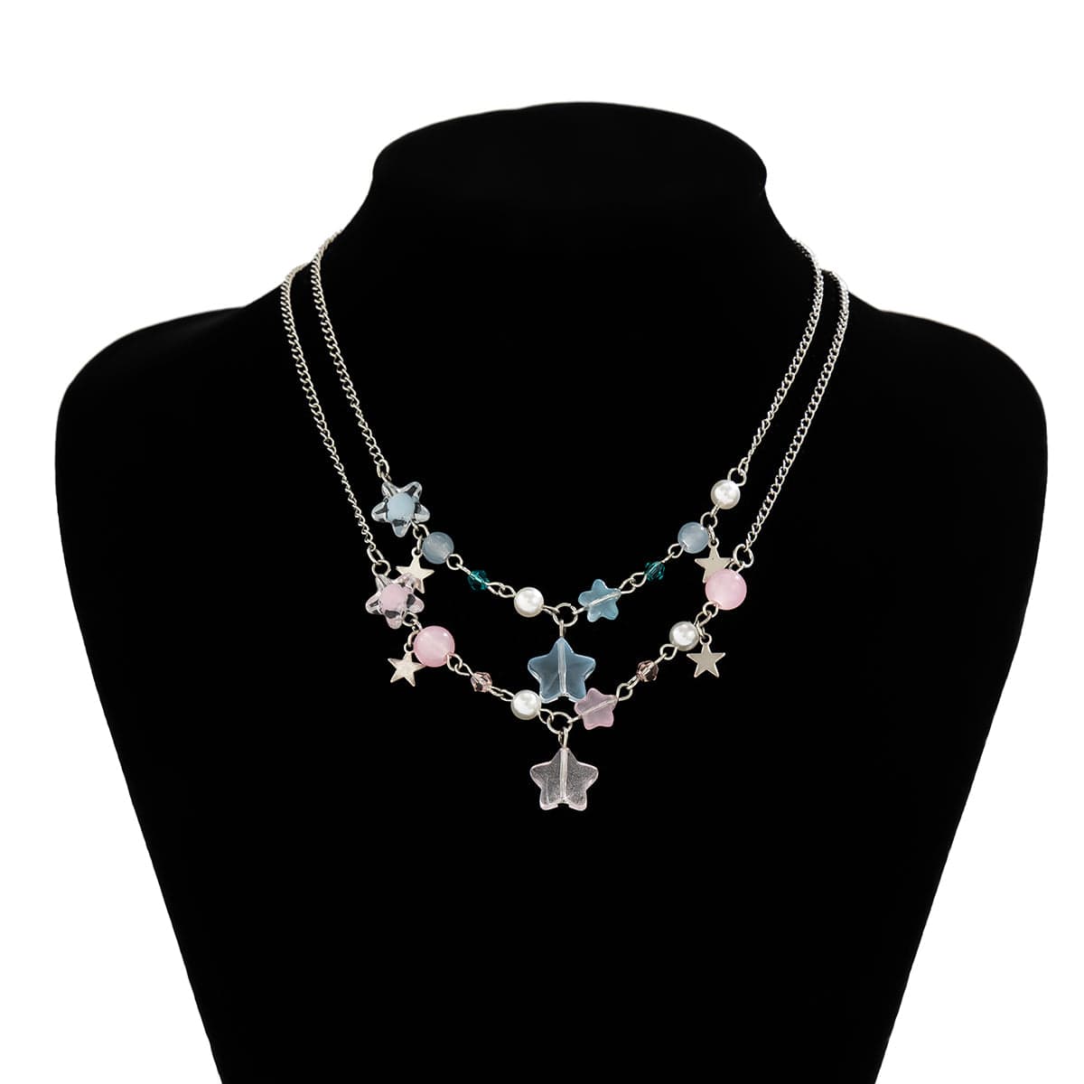 Newly Two Tone Layered Star Pendant Pearl Necklace - ArtGalleryZen