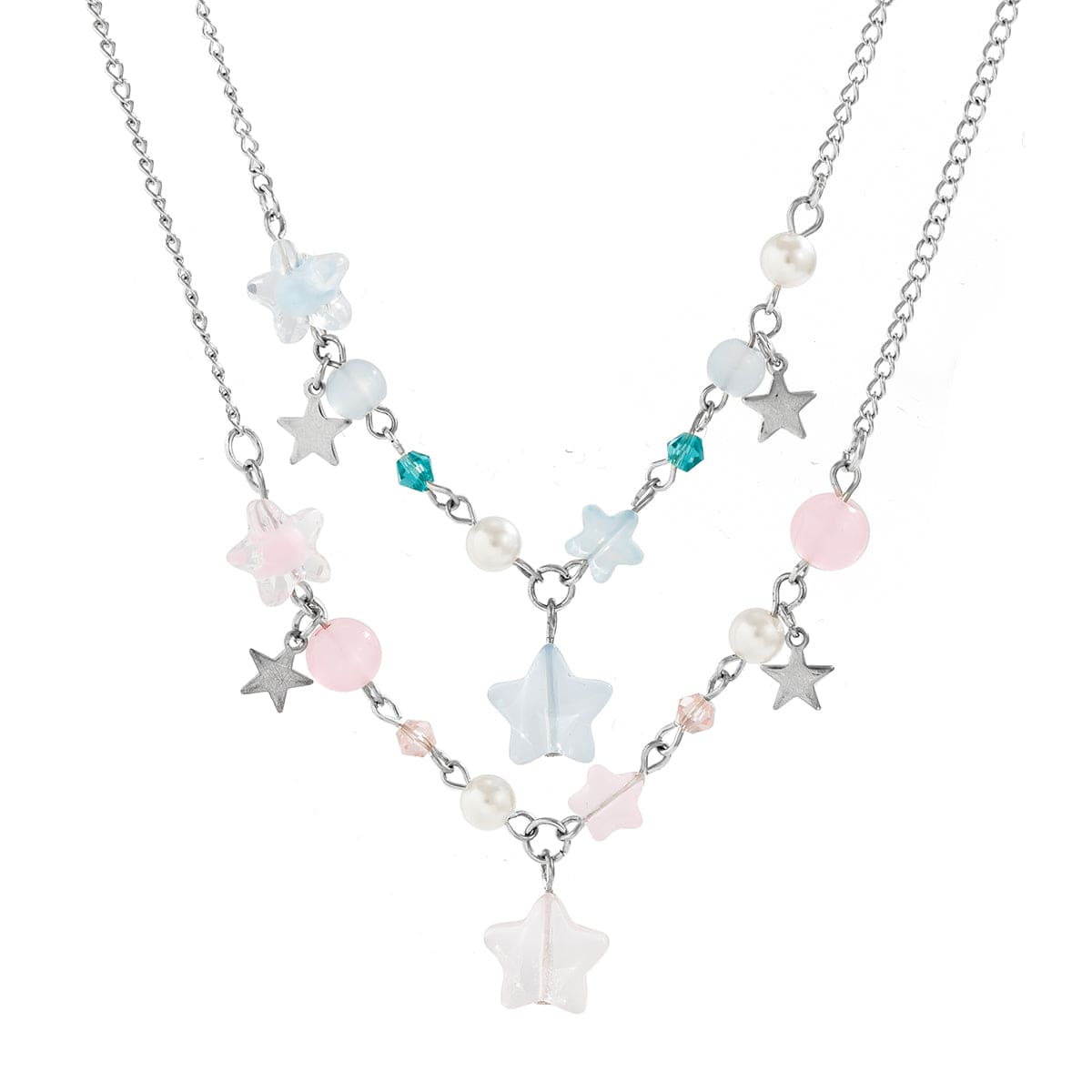 Newly Two Tone Layered Star Pendant Pearl Necklace - ArtGalleryZen