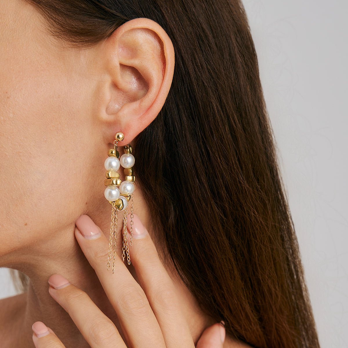 Newly Pearl Beaded Tassel Chain Earrings - ArtGalleryZen