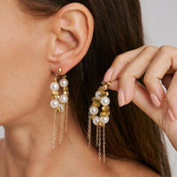 Thumbnail for Newly Pearl Beaded Tassel Chain Earrings - ArtGalleryZen