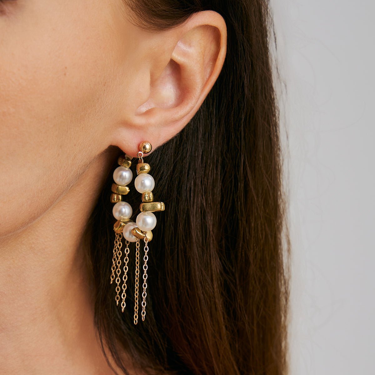Newly Pearl Beaded Tassel Chain Earrings - ArtGalleryZen