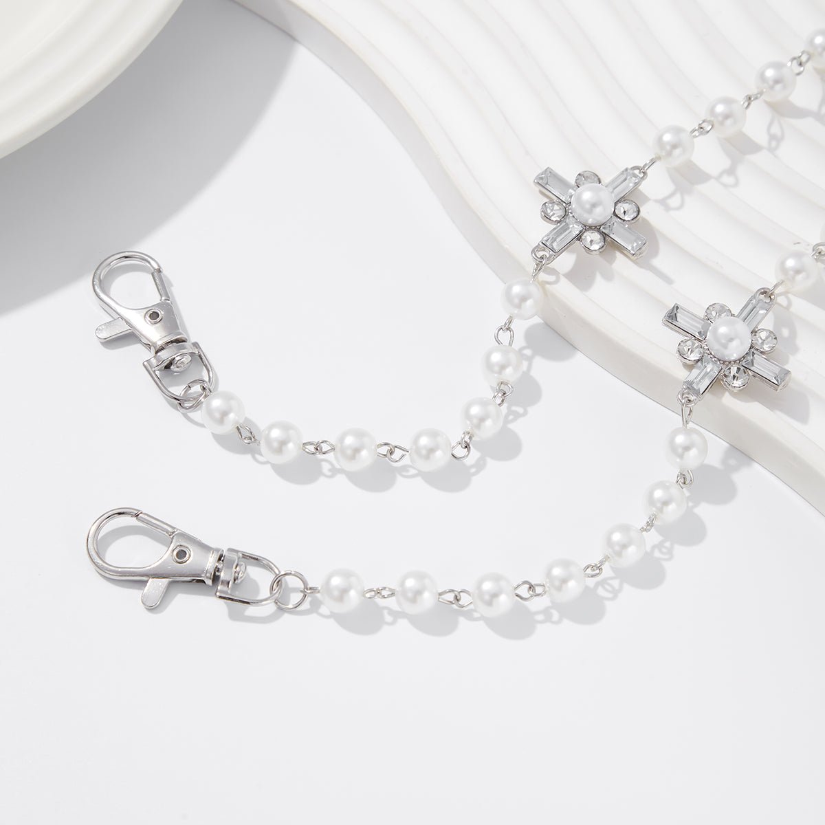 Newly Rhinestone Cross Pearl Trouser Chain - ArtGalleryZen