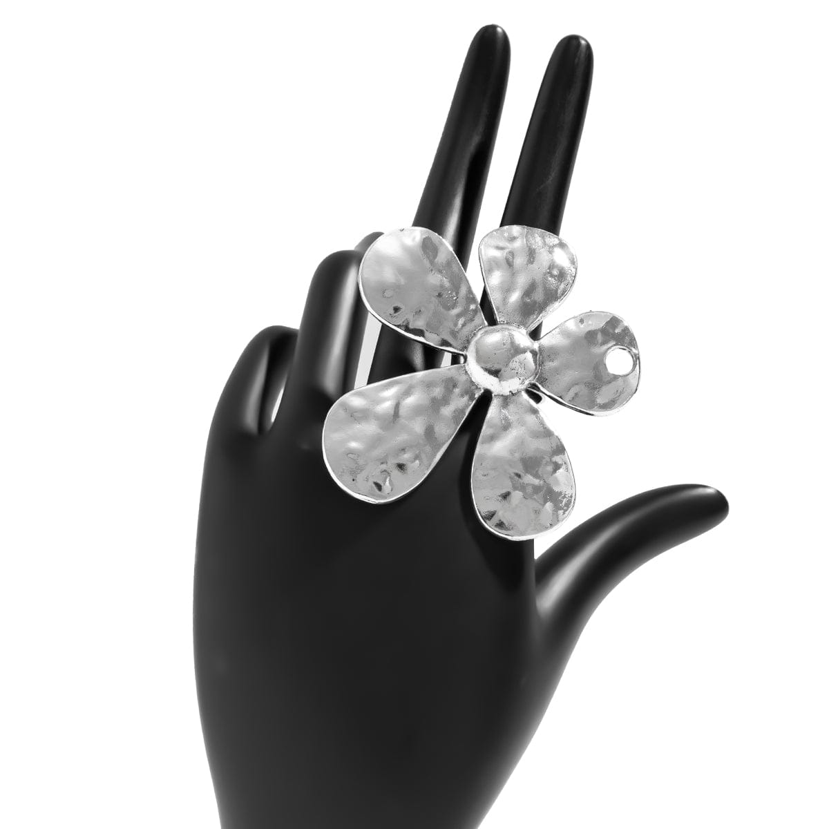 Newly Silver Tone Five-Pedal Flower Open Ring - ArtGalleryZen