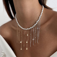 Thumbnail for Newly Two Tone Star Ball Chain Tassel Pearl Necklace - ArtGalleryZen