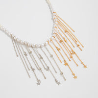 Thumbnail for Newly Two Tone Star Ball Chain Tassel Pearl Necklace - ArtGalleryZen