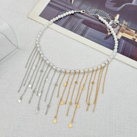 Thumbnail for Newly Two Tone Star Ball Chain Tassel Pearl Necklace - ArtGalleryZen