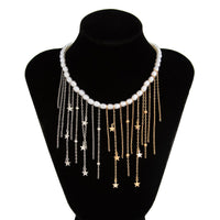 Thumbnail for Newly Two Tone Star Ball Chain Tassel Pearl Necklace - ArtGalleryZen