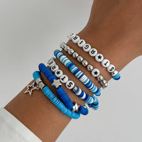 Thumbnail for Ocean Blue Polymer Clay Beaded Bracelet Set Star Letter Charm - ArtGalleryZen