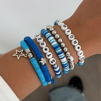 Thumbnail for Ocean Blue Polymer Clay Beaded Bracelet Set Star Letter Charm - ArtGalleryZen