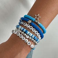 Thumbnail for Ocean Blue Polymer Clay Beaded Bracelet Set Star Letter Charm - ArtGalleryZen