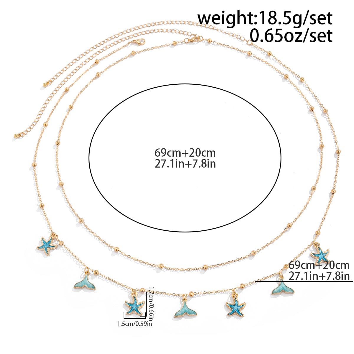 Ocean Style 2pcs Enamel Starfish Mermaid Pendant Waist Chain Set - ArtGalleryZen