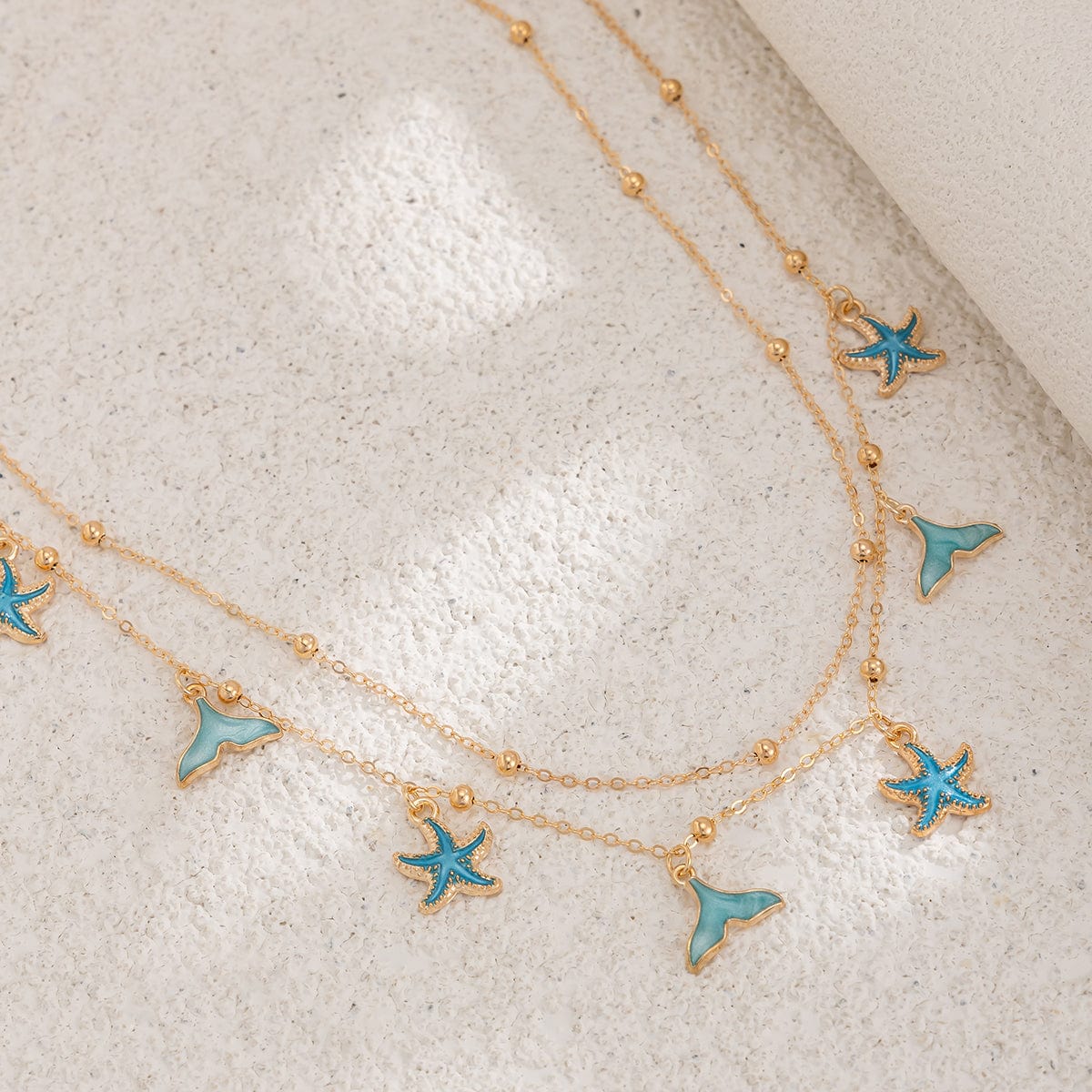 Ocean Style 2pcs Enamel Starfish Mermaid Pendant Waist Chain Set