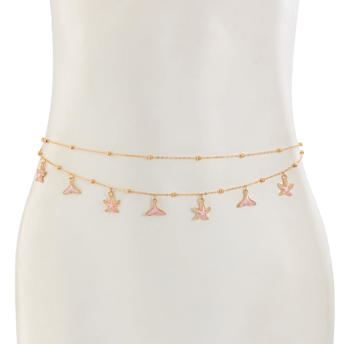 Ocean Style 2pcs Enamel Starfish Mermaid Pendant Waist Chain Set
