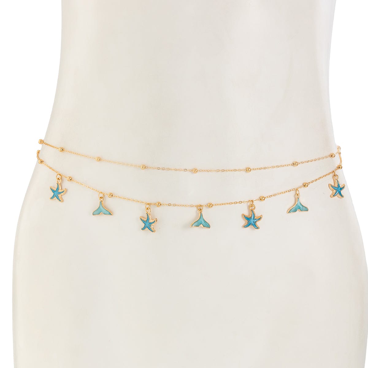 Ocean Style 2pcs Enamel Starfish Mermaid Pendant Waist Chain Set