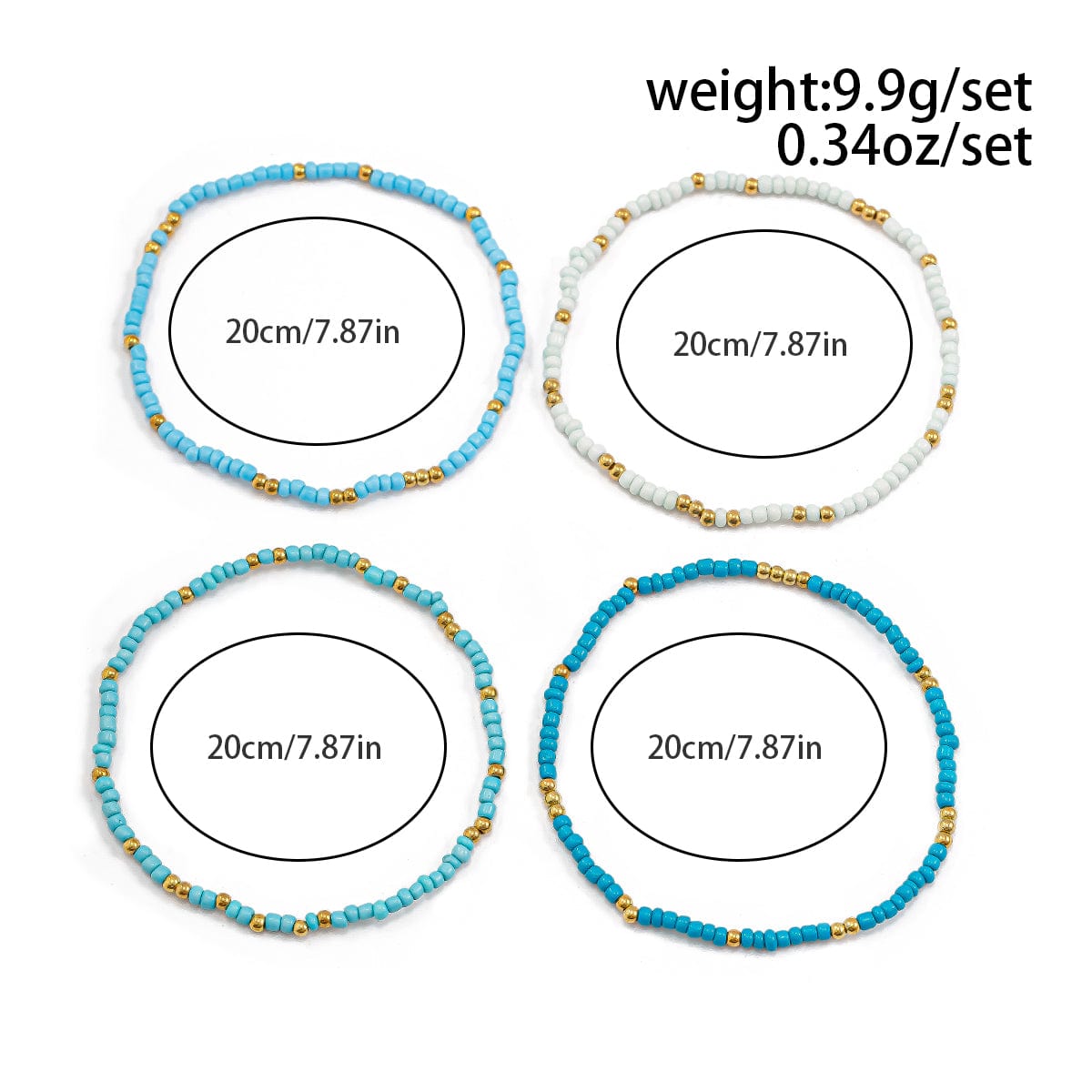 Ocean Style 4Pcs Seed Beaded Anklet Set