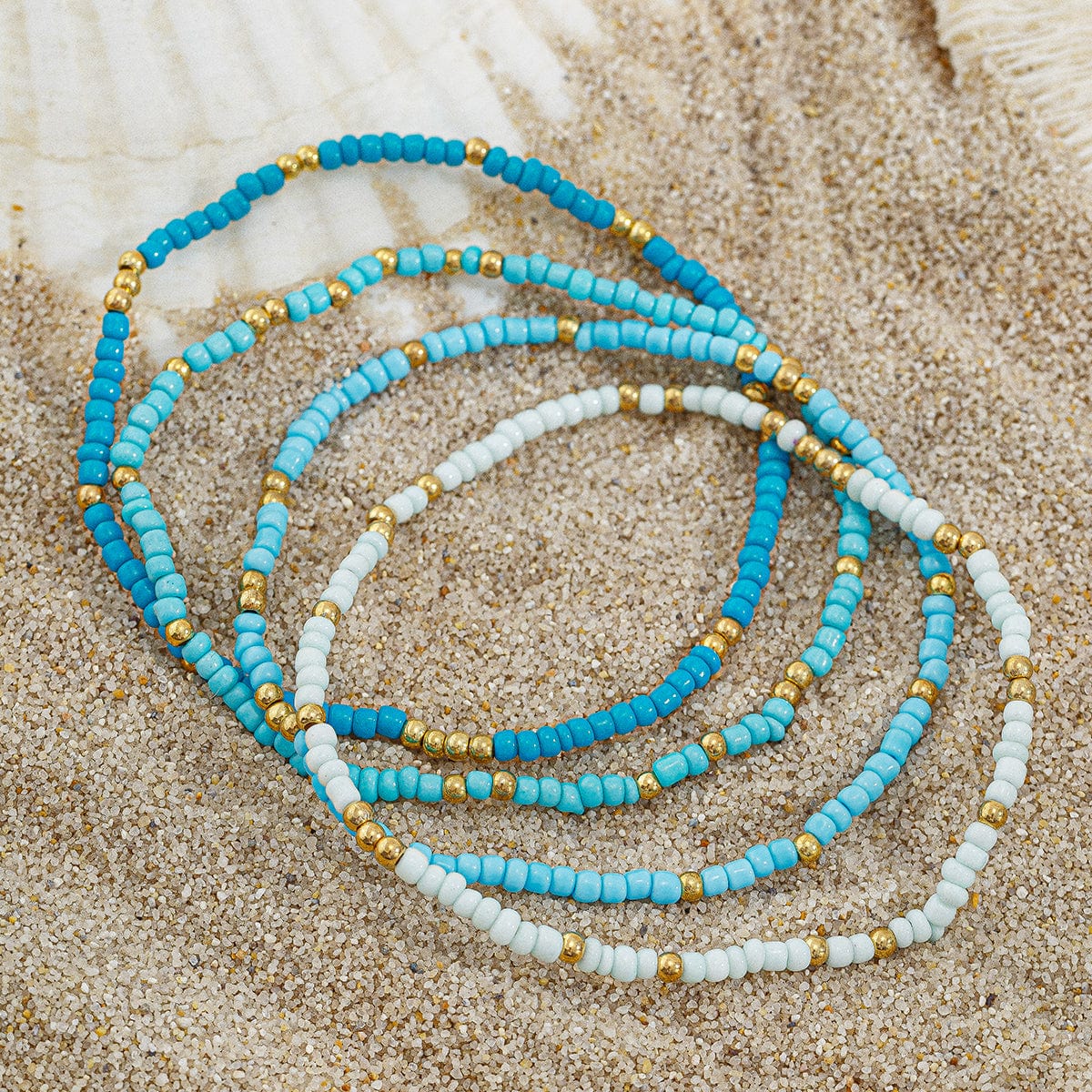 Ocean Style 4Pcs Seed Beaded Anklet Set