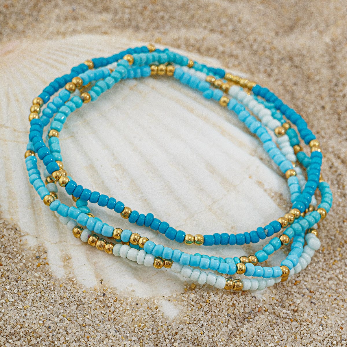 Ocean Style 4Pcs Seed Beaded Anklet Set