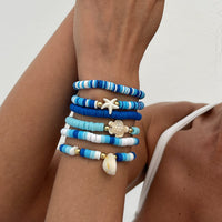 Thumbnail for Ocean Style 6pcs Conch Turtle Starfish Polymer Clay Letter Beaded Bracelet Set - ArtGalleryZen