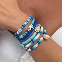 Thumbnail for Ocean Style 6pcs Conch Turtle Starfish Polymer Clay Letter Beaded Bracelet Set - ArtGalleryZen