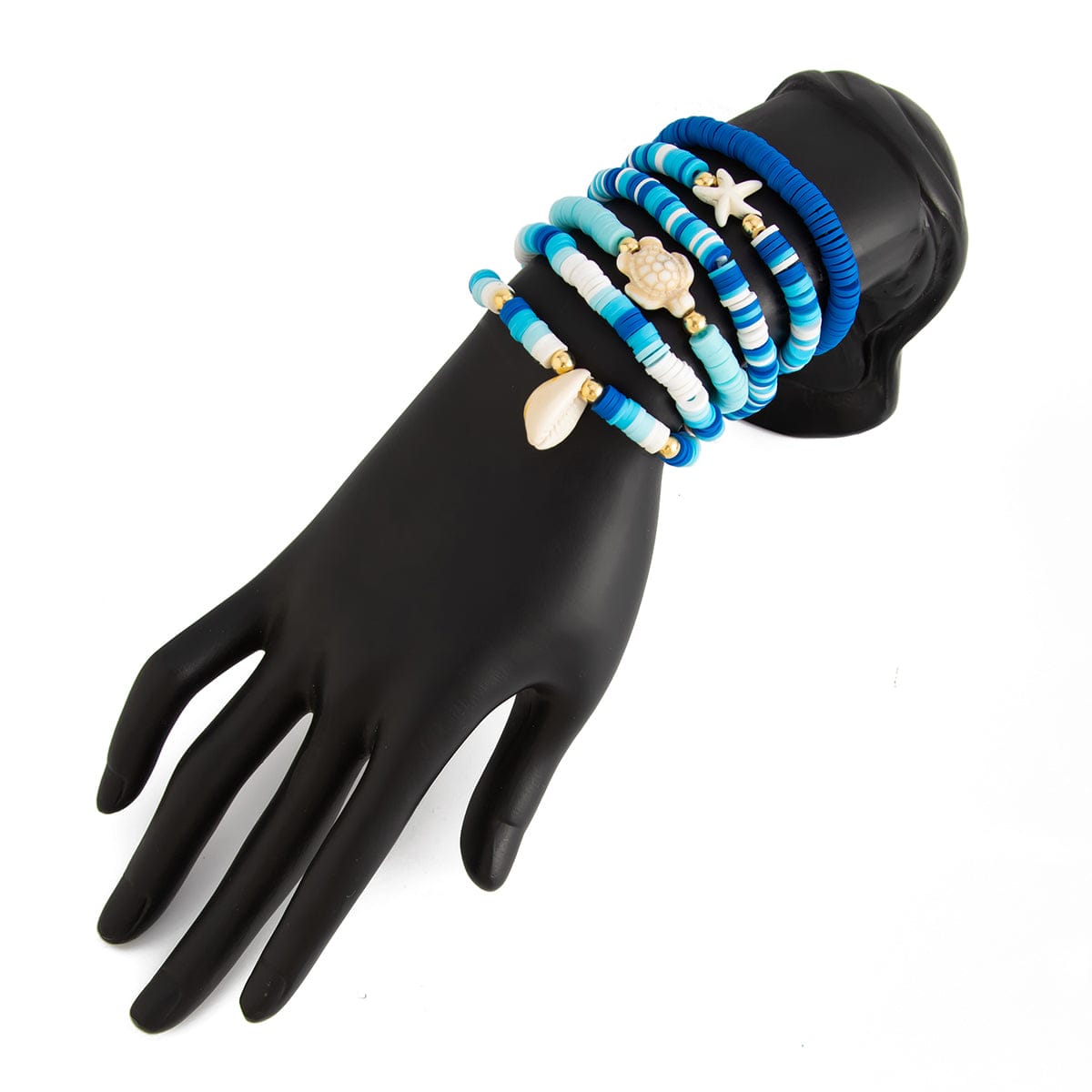 Ocean Style 6pcs Conch Turtle Starfish Polymer Clay Letter Beaded Bracelet Set - ArtGalleryZen