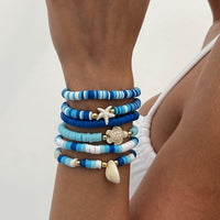 Thumbnail for Ocean Style 6pcs Conch Turtle Starfish Polymer Clay Letter Beaded Bracelet Set - ArtGalleryZen