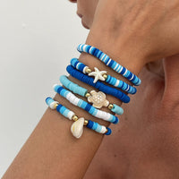 Thumbnail for Ocean Style 6pcs Conch Turtle Starfish Polymer Clay Letter Beaded Bracelet Set - ArtGalleryZen