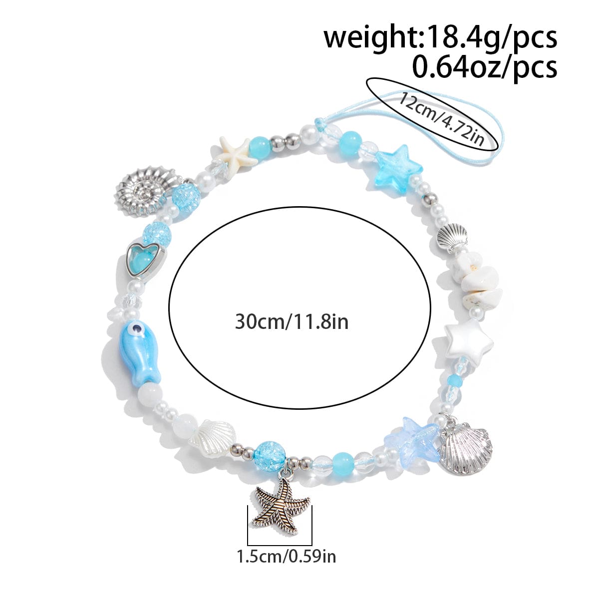 Ocean Style Ceramic Fish Shell Charm Pearl Beaded Keychain Phone Strap - ArtGalleryZen