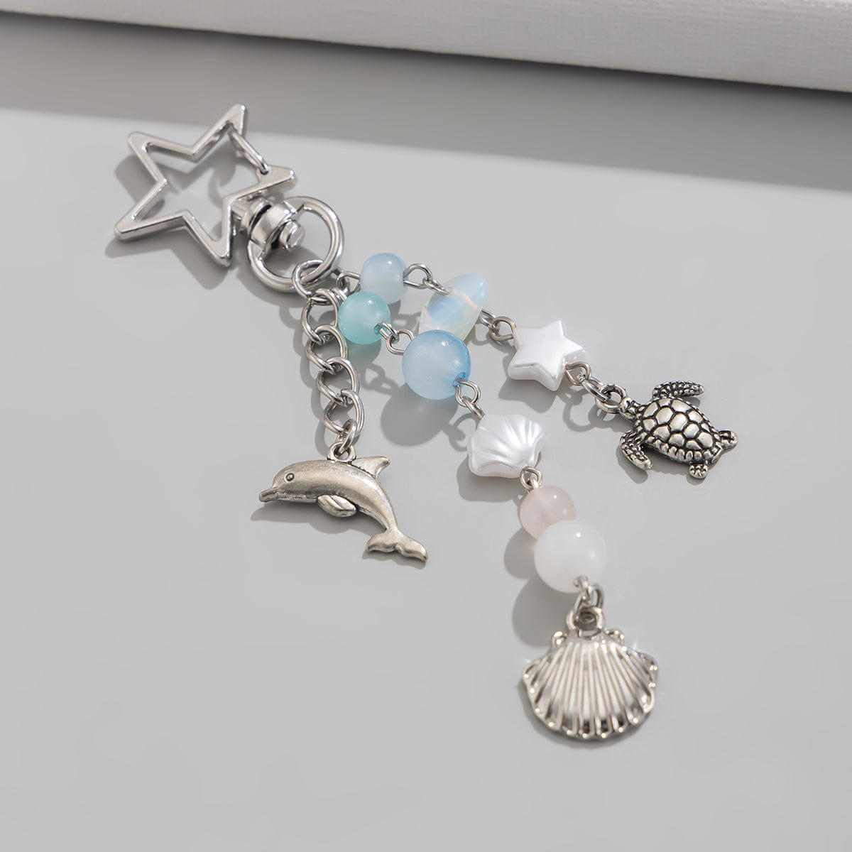 Ocean Style Dolphin Shell Turtle Pendant Pearl Glass Beaded Keychain - ArtGalleryZen