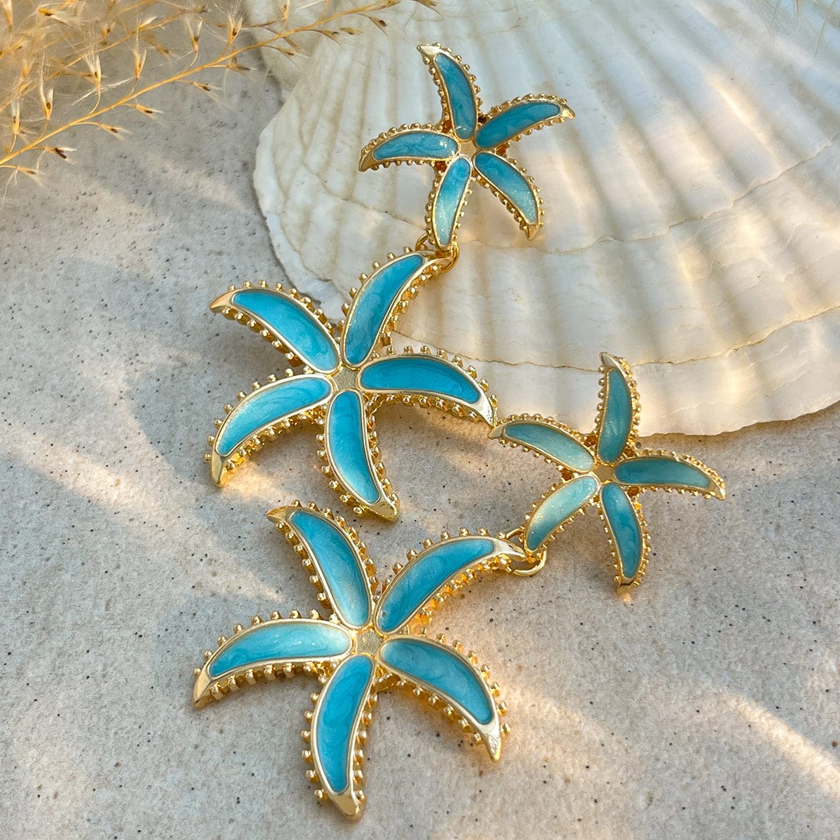 Ocean Style Enamel Starfish Dangle Earrings - ArtGalleryZen