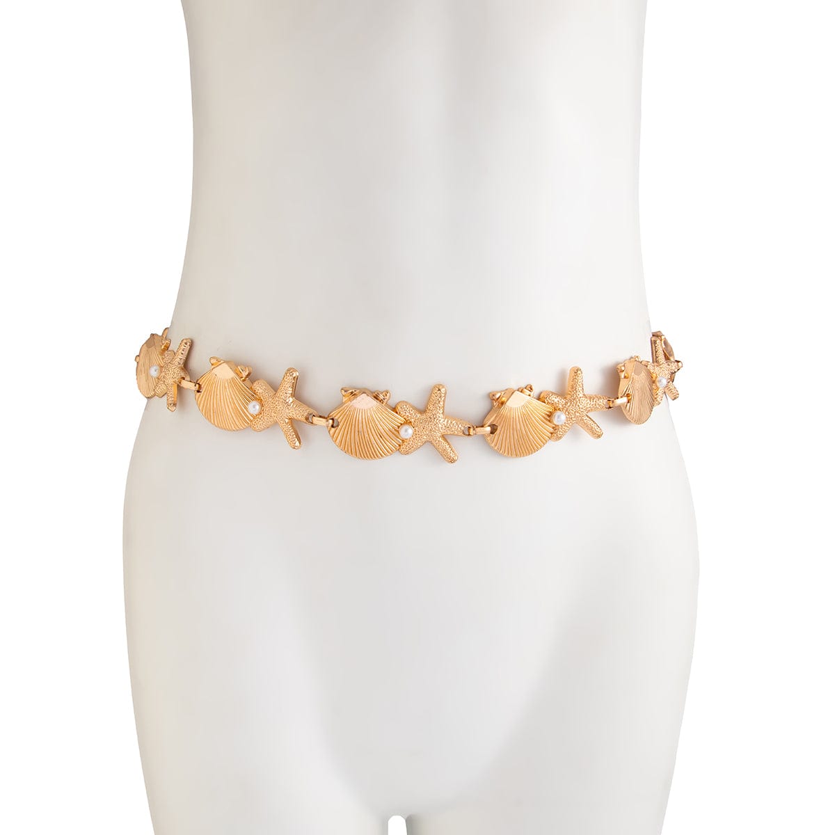 Ocean Style Gold Tone Pearl Shell Starfish Waist Chain - ArtGalleryZen