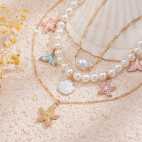Thumbnail for Ocean Style Layered Enamel Starfish Mermaid Pendant Pearl Chain Necklace Set - ArtGalleryZen